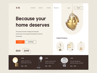 Product Landing page - Bulb design e commerce header interface landing page product service startup ui ux web website