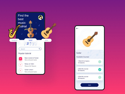 Music Tutorial App flat design mobile app mobile app design music music app music art sketch ui ux ux ui ux design uıdesign vector