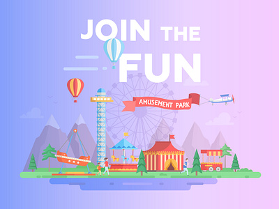 Amusement park illustration amusement park city design ferris wheel flat design funfair illustration style vector