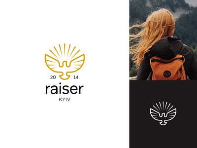 Raiser badge bird clean design eagle falcon hawk high hipster lines logo power rays simple sun vector