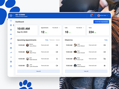 GuardianVets - Dashboard Design app blue dailyui dashboad dashboard app dashboard design dashboard ui design developer development flat illustration infographic pets table tag ux vector webapp webapp design
