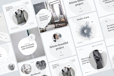 Selesta Grey Collection figma instagram instagram banner instagram post instagram stories instagram template smm social social media social media design social network templates