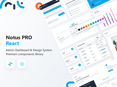 Notus PRO React admin dashboard authentication blog card design chart dashboard design system development ecommerce error features library premium presentation react responsive tailwind ui kit web design webdesign