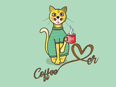 Coffee Lover cat coffee coffee lover cute animal cute illustration digital illustration funny animals funny character illustration illustration art illustration design illustrations logo mascot mascot logo print design t shirt art t shirt printing vector vector art