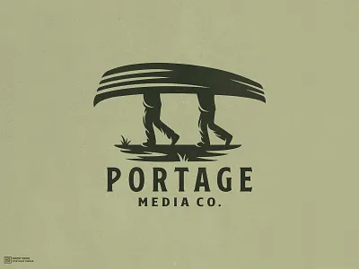 Portage Media Co. boat canoe dmitry krino esport logo forest graphic design grass hiking man mascot mascot logo road walk