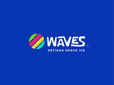 Logo Waves Artisan Shave Ice abstract blue branding circle circular colorful colourful fruit ice icon logo logo design logodesign logotype minimal logo shave ice stripe logo striped typography waves