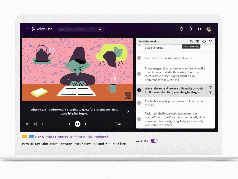 VoiceTube web filter vocabulary animation design prototype ui uiux video vocabulary