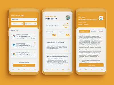 Job Search App application candidate clean design employee employer job application job board job listing job seeker jobs layout minimal typography ui vacancies