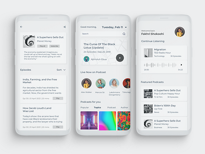 Podcast Listening App app application clean design listener minimal podcast art podcaster podcasting podcasts subscribers typography ui ux
