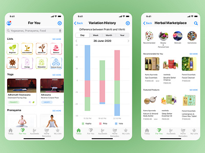 Ayurveda Mobile App Screens ayurveda ayurveda app healthcare interaction design ios app design mobile app design native ios design ui ui ux design uiux design ux ux design visual design