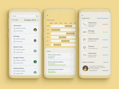 Online Education App assignments books classes clean deadlines design due dates goals homework minimal students subject subjects teacher timetable typography ui ui ux uiux