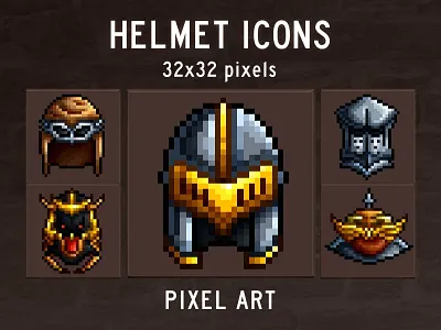 Helmet Pixel Art Game Icons 2d craftpix gameassets gamedev icons indie game indiedev pixel art pixelart