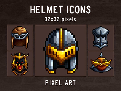 Helmet Pixel Art Game Icons 2d craftpix gameassets gamedev icons indie game indiedev pixel art pixelart