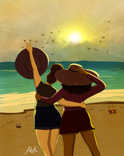 Friends at Sunset Illustration art illustration