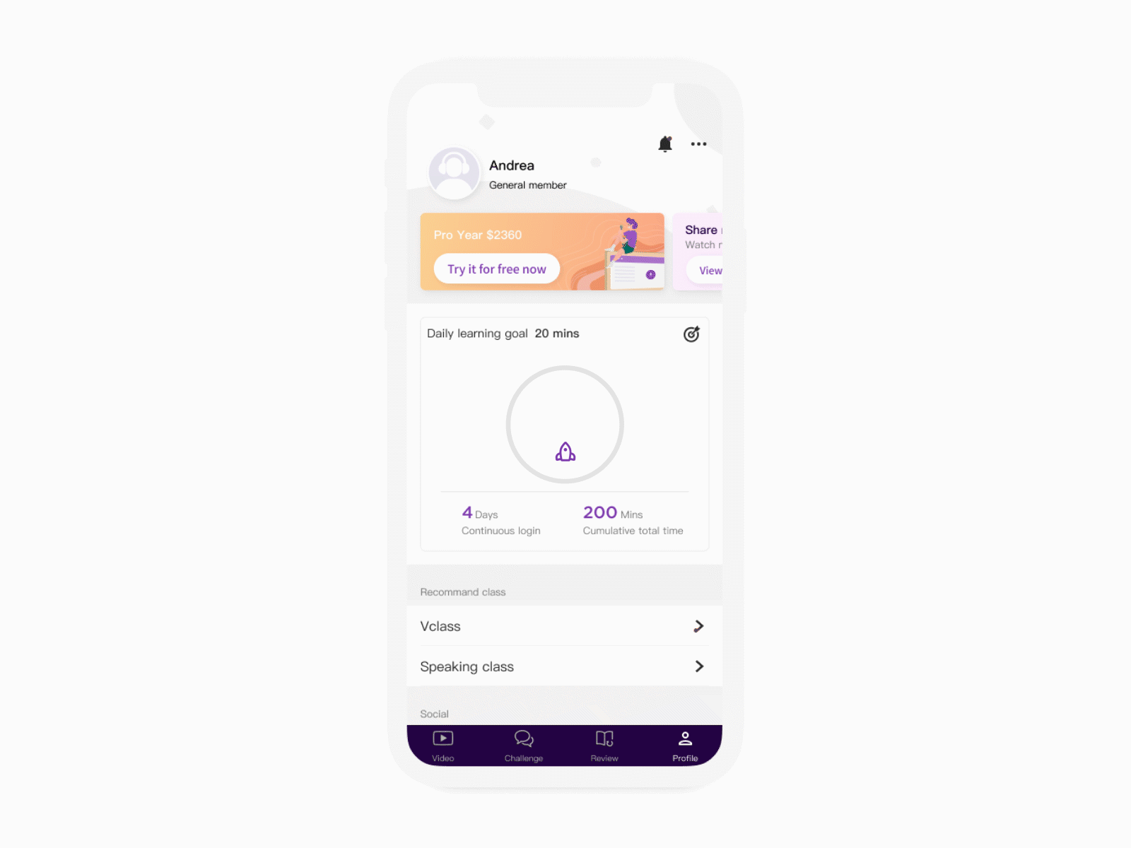 VoiceTube App profile page 2d animation design lottie profile ui uiux