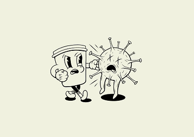 Fu** rona boxing cartoon cartoon character character coffee coffee cup corona coronavirus fight hand drawn illustration toon vintage toon
