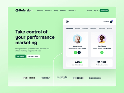 Refersion UI - Explorations bb design exploration gradient marketing platform saas ui web website