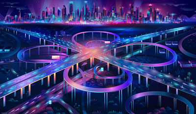 Intersection / Cyberpunk / Synthwave Illustration contemporary design illustration illustrator neon outrun pabloladosa synthwave vector vectorart