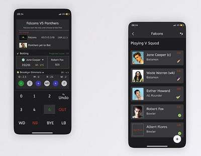 Cricket score tracking UI @dailyui app cricket cricket app dailyuichallenge dark app dark mode dark theme dark ui design minimal ui uidesign