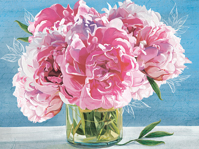 "Peonies" by Masha Van for Intalence Art creative arts digital art digital illustration flowers illustration painting pattern peonies retro