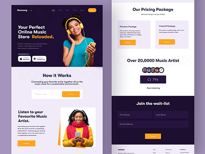 Music web ui Landing Page app design fintech app flat icon illustration mobile ui music app music landing page product design remotework ui ui ux uidesign uiuxdesigner ux webdesign