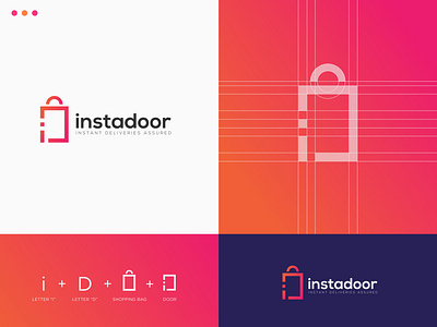 Instadoor - Logo design app company door ecommerce elegant flat gradient graphicdesign icon letter d letter i logodesign minimal minimalist modern onlineshop onlineshopping onlinestore shopping bag web