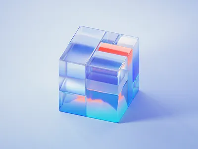 GLASS-CUBE-5-7 3d art abstract blender blue branding clean glassy gradient illustration transmission wantline