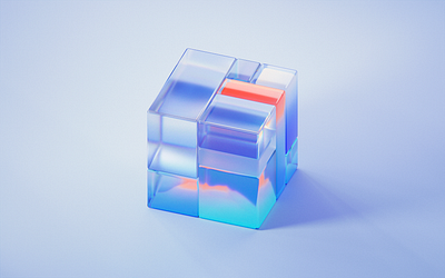 GLASS-CUBE-5-7 3d art abstract blender blue branding clean glassy gradient illustration transmission wantline