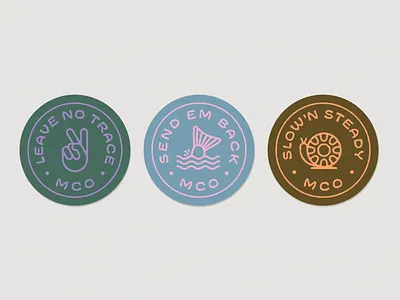 Mill City Outfitters Sticker Pack branding catch and release fishing fly fishing fly reel illustration leave no trace love the environment outdoors peace slow and steady snail stickers