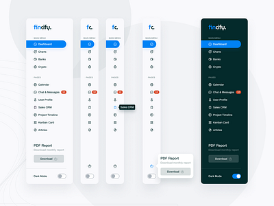 fincify. | Navigation Bar Variants crm dark mode dashboard dashboard ui finance navbar navigation navigation bar navigation menu responsive saas ui kit