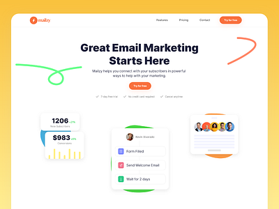 Mailzy Landing Page for Email Autoresponder 3d 3d art adobexd design illustration practice uiux ux ux design uxui