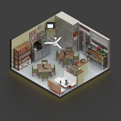 Hong Kong Restaurant - Cha chaan teng 3d 3dmodel arnoldrender c4d chachaanteng design elanimation hongkong isometric isometric art isometric design oldhk