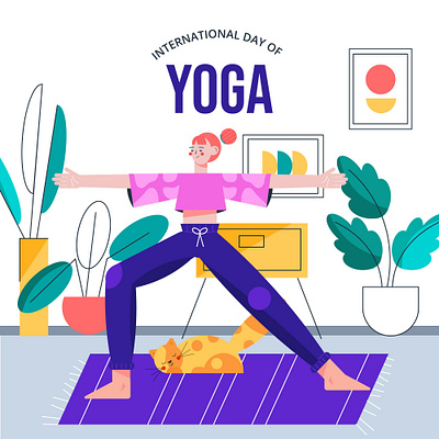 Yoga Day 2021 cat character character design design girl illustration vector yoga yoga day