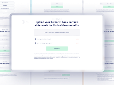 Business Loans Application application attachment circle circular font dm serif dm serif display drag and drop flow form forms input mint ui ux web app