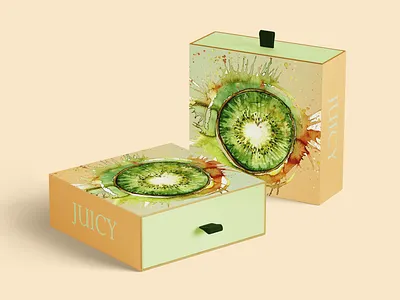 Juicy Box abstract bold box branding design fruit illustration juicy juicyart kiwi kiwifruit photoshop watercolor