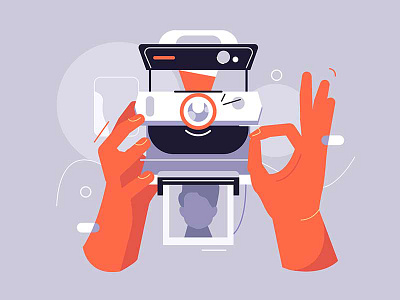 Camera camera card device flat gadget hand illustration instant memory old photo picture polaroid profile retro style tech technology vector vintage