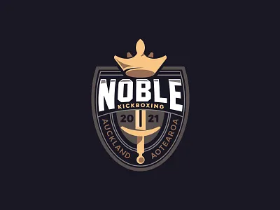 Noble Kickboxing boxing branding crown e sport emblem gym illustration kickboxing knight logo mascot muythai newzealand royal shield sport sword