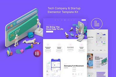 Tech Company & Startup Elementor Template Kit company design elementor startup tech technology template ui ux website