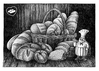Amor en Pan amor en pan blanckandwhite character art characterdesign comicart draw emiliano raspante illustration illustration art ink wash pen art