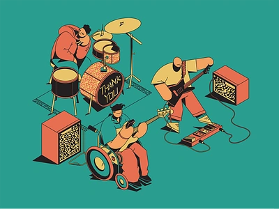 Isometric Power Trio Band - Illustration band bassist brand illustration branding drummer guitarrist illustration music outline illustration record label vector