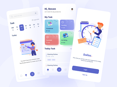 Dailoz. activity dailyactivity dailyui date homepage mobile mobile app onboarding popular shot task task manager task manager app ui