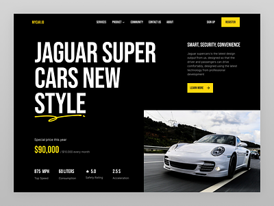 Supercar Shop Landing Page auto automobile automotive car car shop cars drive homepage jaguar landing page online shop racing supercar transport ui uiux vehicles web web design website