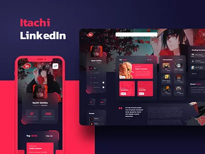 Itachi Linkedin - UI Concept akatsuki dark mode dashboard naruto red ui ui design uidesign uiux user interface user interface design ux webdesign website