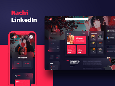 Itachi Linkedin - UI Concept akatsuki dark mode dashboard naruto red ui ui design uidesign uiux user interface user interface design ux webdesign website