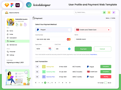 User Profile and Payment Web Design Template eb