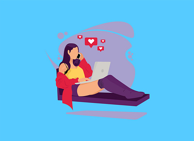 Flat Illustration Girl with Computer abdesig art artwork flat flat design illustration