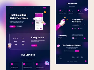 Financial App - Landing Page (Dark Mode) 3d clean design dark app dark mode dark theme dark ui digital payment financial financial app glassmorphism gradients illustration landing page minimalist payment payment app purple texture user interface web design