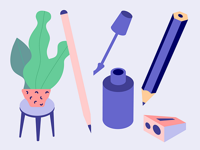 Office Illustrations - Arc Studio Pro branding cute design desk drawing eraser flatdesign icon icon set illustration illustration art illustrator office pen pencil plant sharpener tippex vector work form home