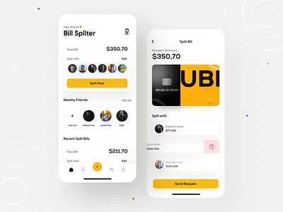 Bill Split App UI design 3d app app design art bill split card clean clean ui concept creative design home illustration minimal mobile app ui uiux uiuxdesign ux white