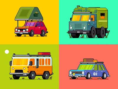 Camping vehicles. car pixel art